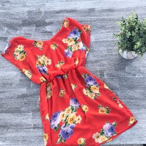 Lush Flirty Chiffon Red/Orange Floral Mini Dress